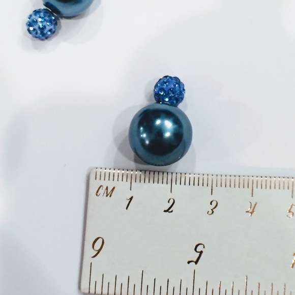 Blue Double sided Pearl Rhinestone Earrings - Picture 2 of 4