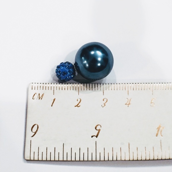 Blue Double sided Pearl Rhinestone Earrings - Picture 3 of 4