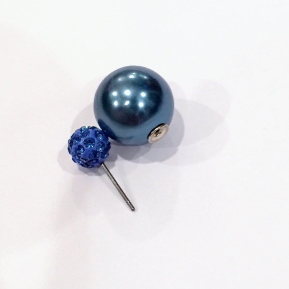 Blue Double sided Pearl Rhinestone Earrings - Picture 4 of 4