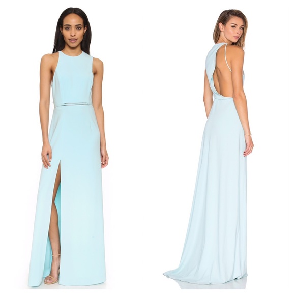 sleeveless round neck crepe gown halston - Picture 2 of 5