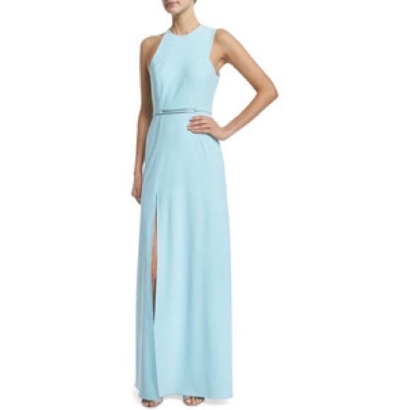 sleeveless round neck crepe gown halston - Picture 3 of 5