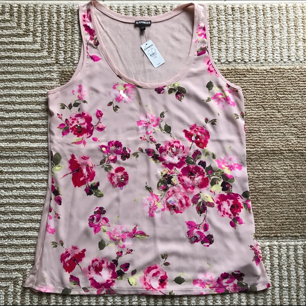 Express Embellished Floral Print Tank