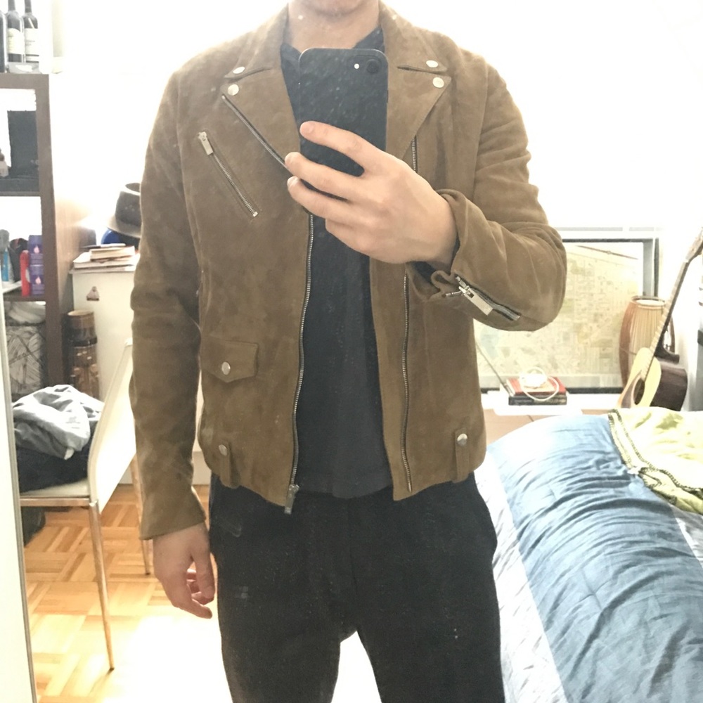 The Kooples: Tan/brown lambs suede leather jacket