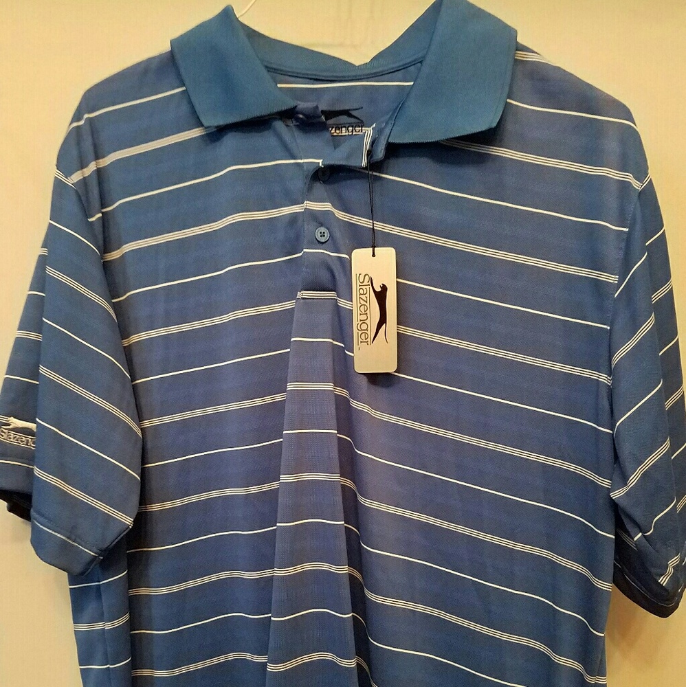 Mens Large Golf Shirt light blue and white
