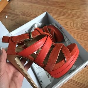 rustic red/orange strappy heels