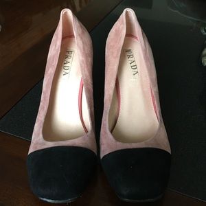 New Prada pink & black genuine leather high heels
