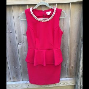Little Red Peplum Dress w/ Pearl/Gold Neck  (M)