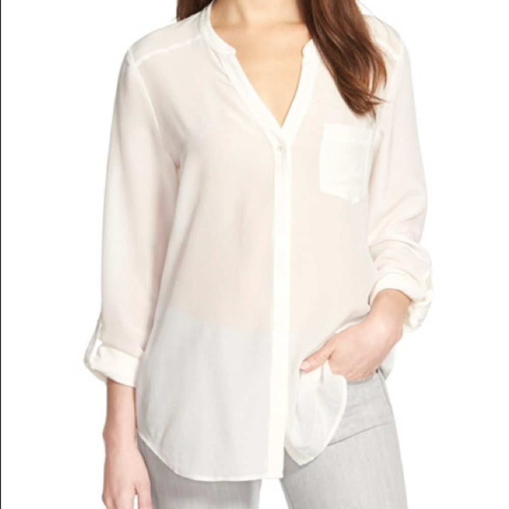 Trouve Collarless 100% Silk blouse Size S