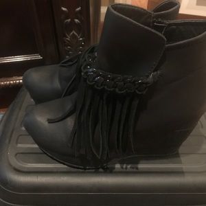Sbicca Black Fringe Booties