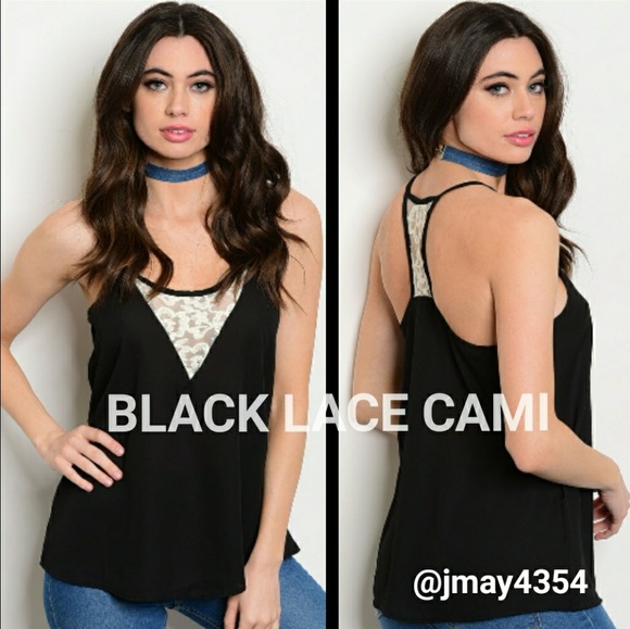 🏷CLEARANCE BLACK CREAM LACE INSET TANK TOP - Picture 8 of 8