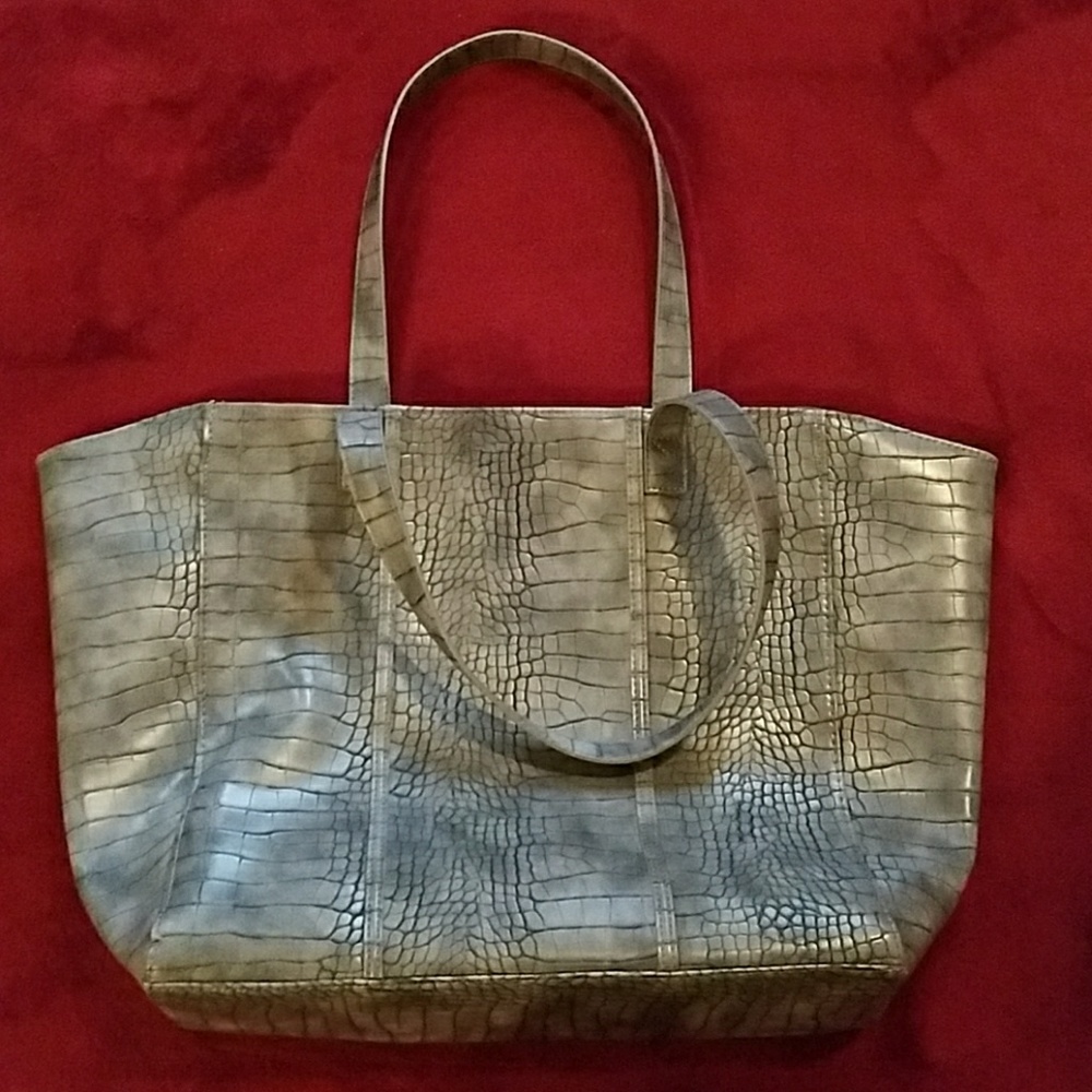 Neiman Marcus gray faux crocodile bag