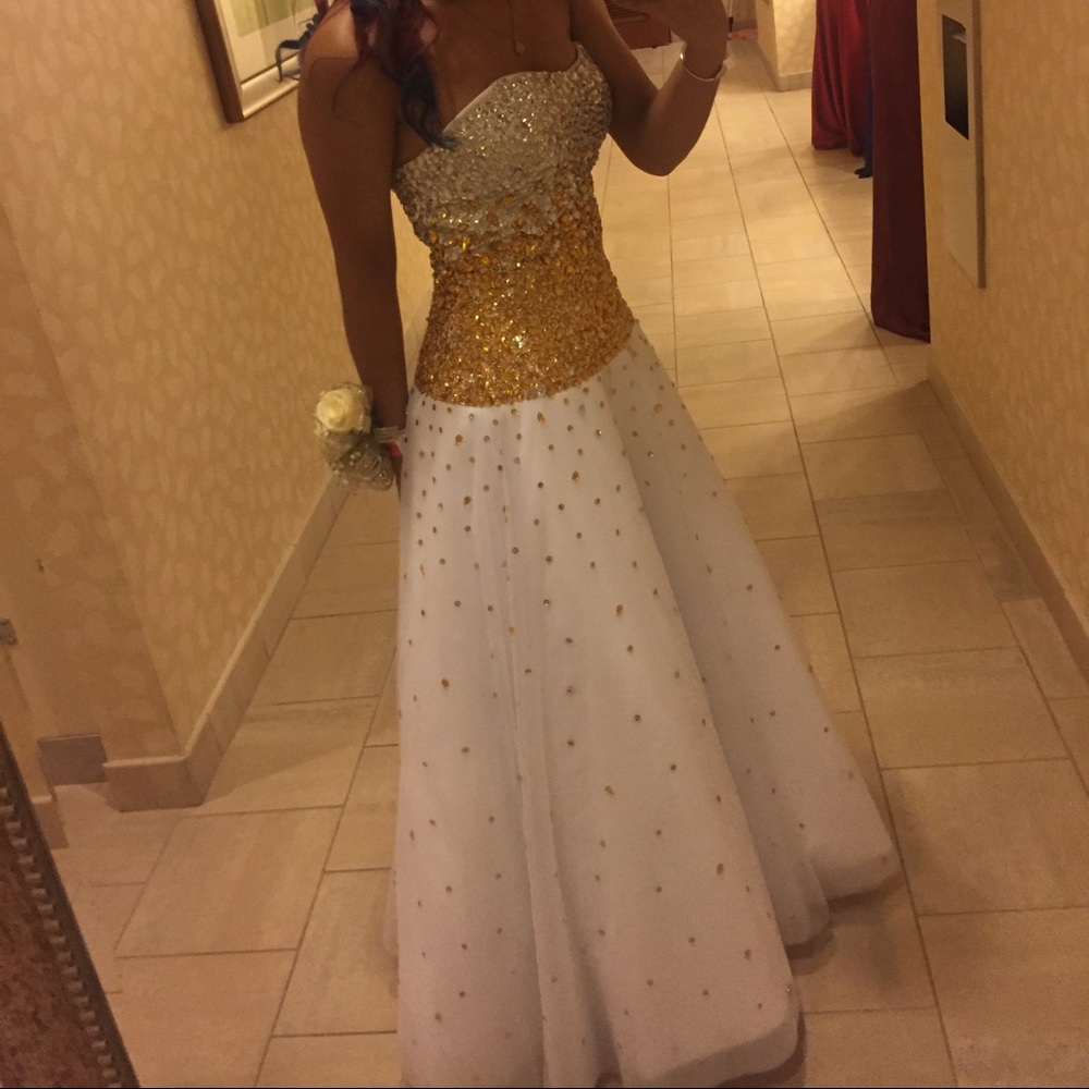 White and Gold Prom Dress