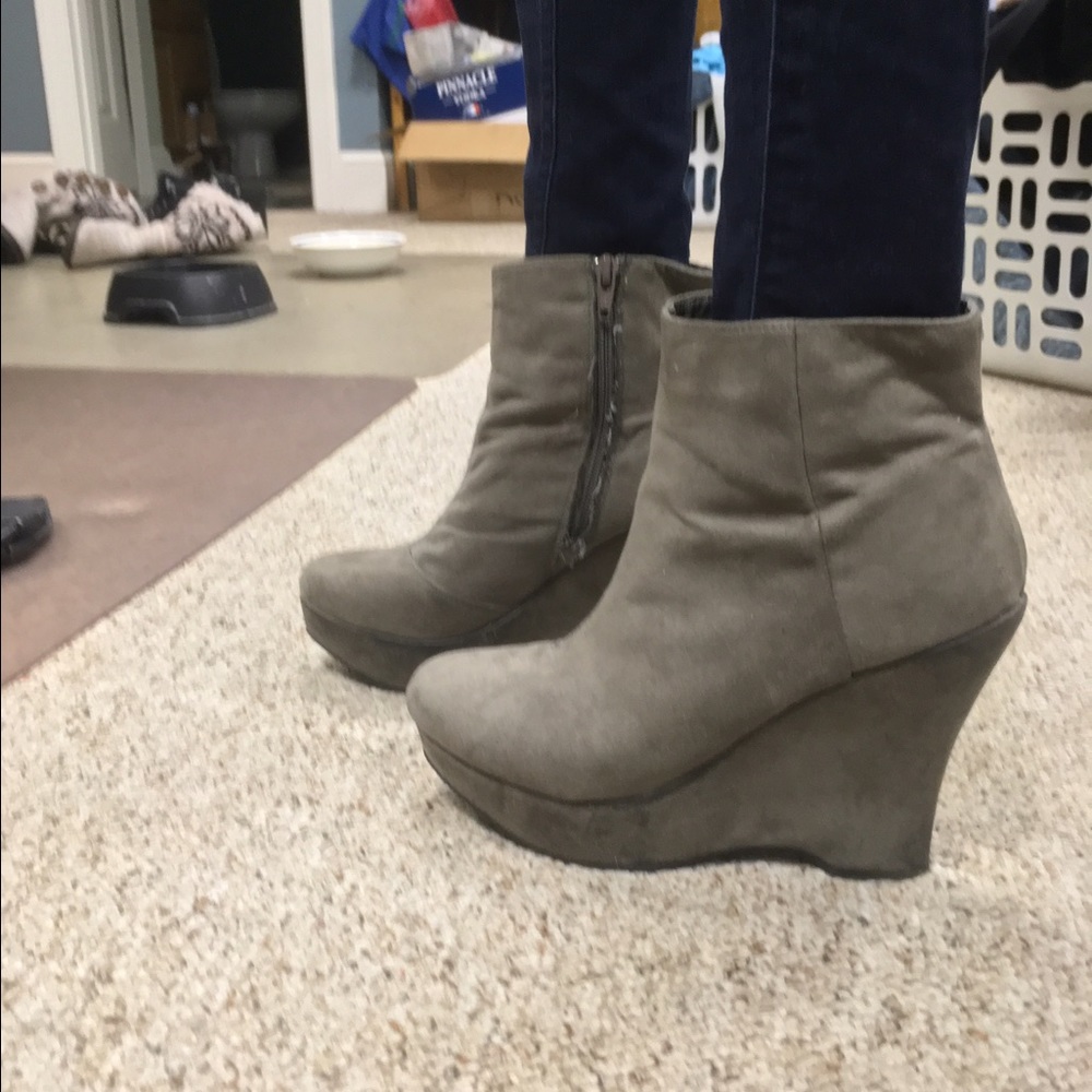 Gray Suede Wedge Booties