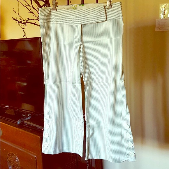 NEW Guess green striped cropped palazzo pants - Picture 1 of 4