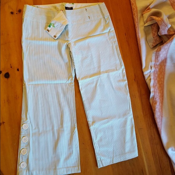 NEW Guess green striped cropped palazzo pants - Picture 2 of 4