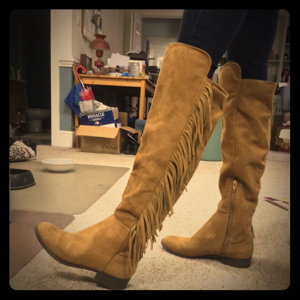 Suede Over-the-Knee Boots with Side Fringe