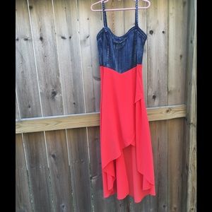 Denim and Coral Dress w/ Keyhole Cutouts in Back!