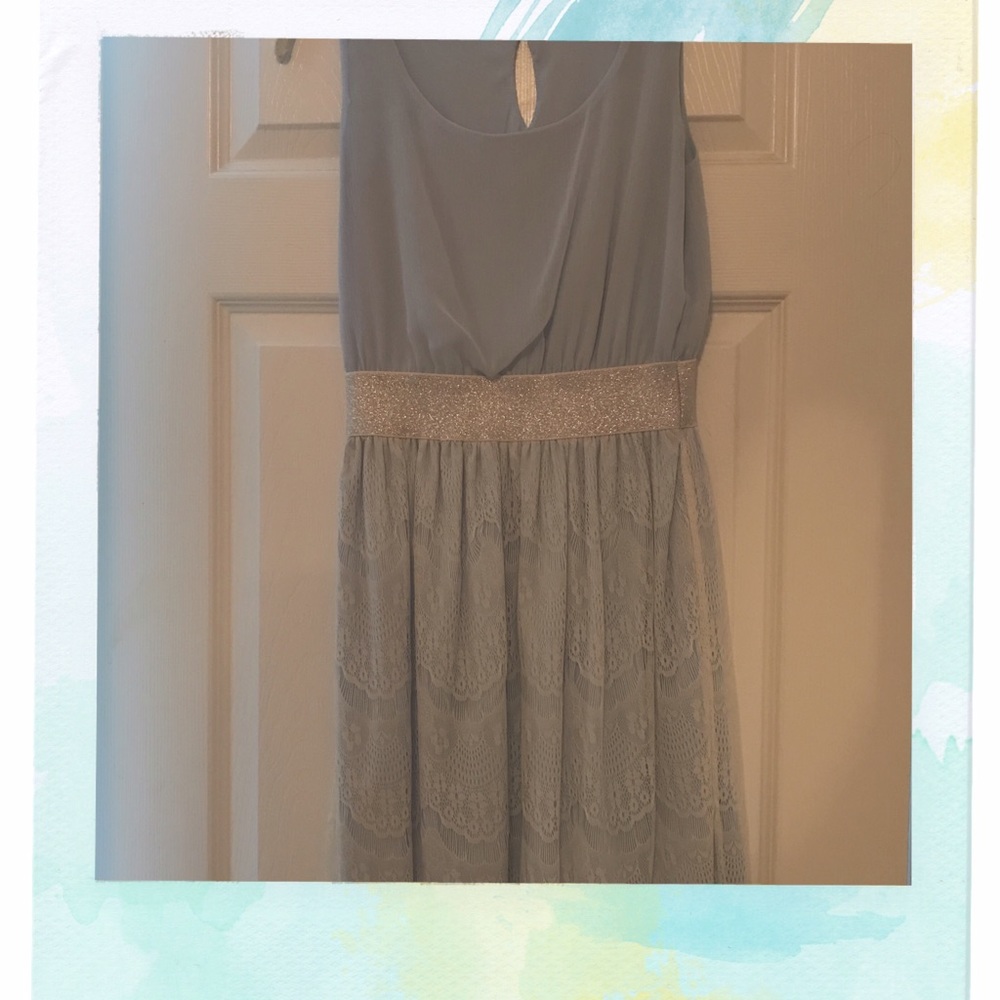 Baby blue, silver & lace dress
