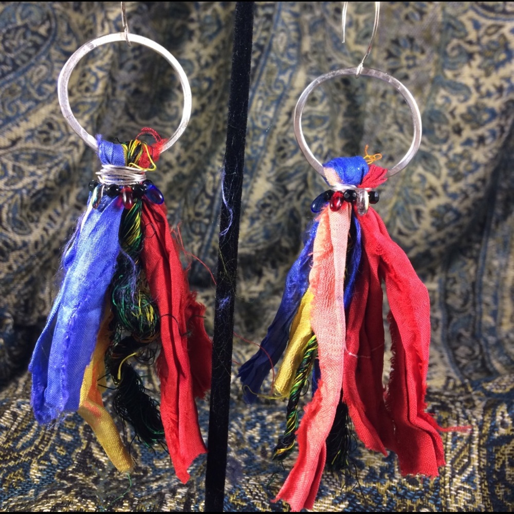 Recycled sari boho tassel earrings