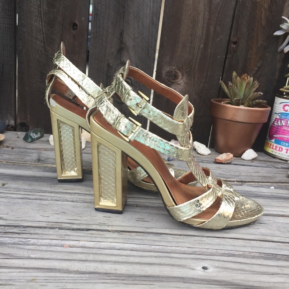MODERN VINTAGE GOLD LEATHER HEELS SZ 7.5 - Picture 3 of 8