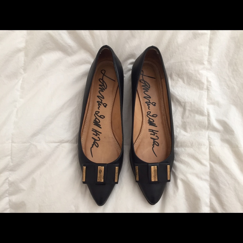 LANVIN Black Pointed Toe Bow Flats Shoes 39