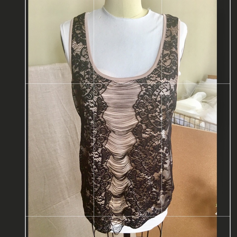 Blush pink and black lace tank