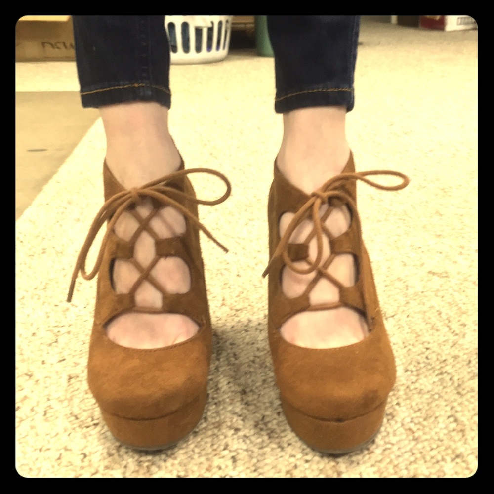 Suede Lace-up Platform Wedge Heels