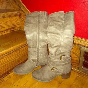 Tall Grey Leather Boots