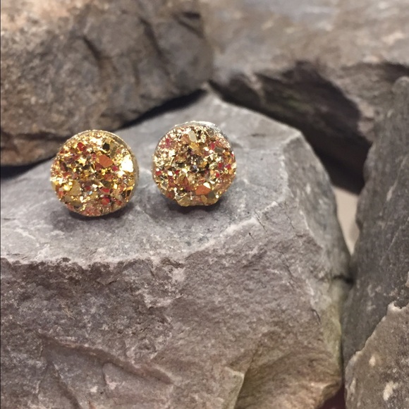 Gold Druzy Earrings - Picture 3 of 3