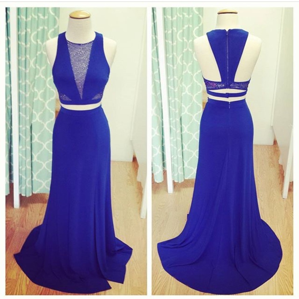 Blue two piece prom dress