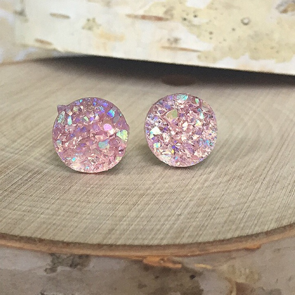 Light Pink Druzy Earrings - NWT/Handmade