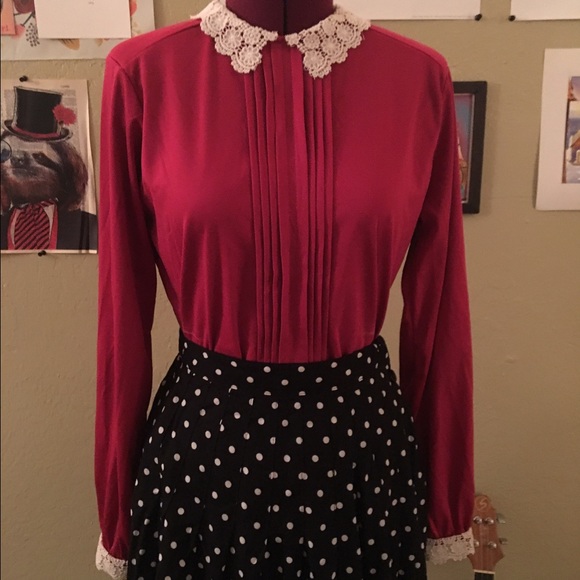 Vintage Tops - Vintage Pink Blouse w/ Lace