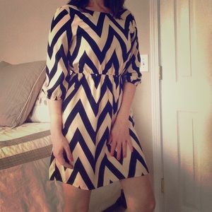 Black and nude chevron dress