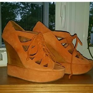 Jeffery Campbell suede wedge heel lace-up sandals