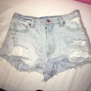 Light wash high waisted jean shorts