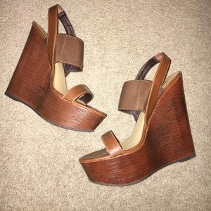 Brown strap wedges