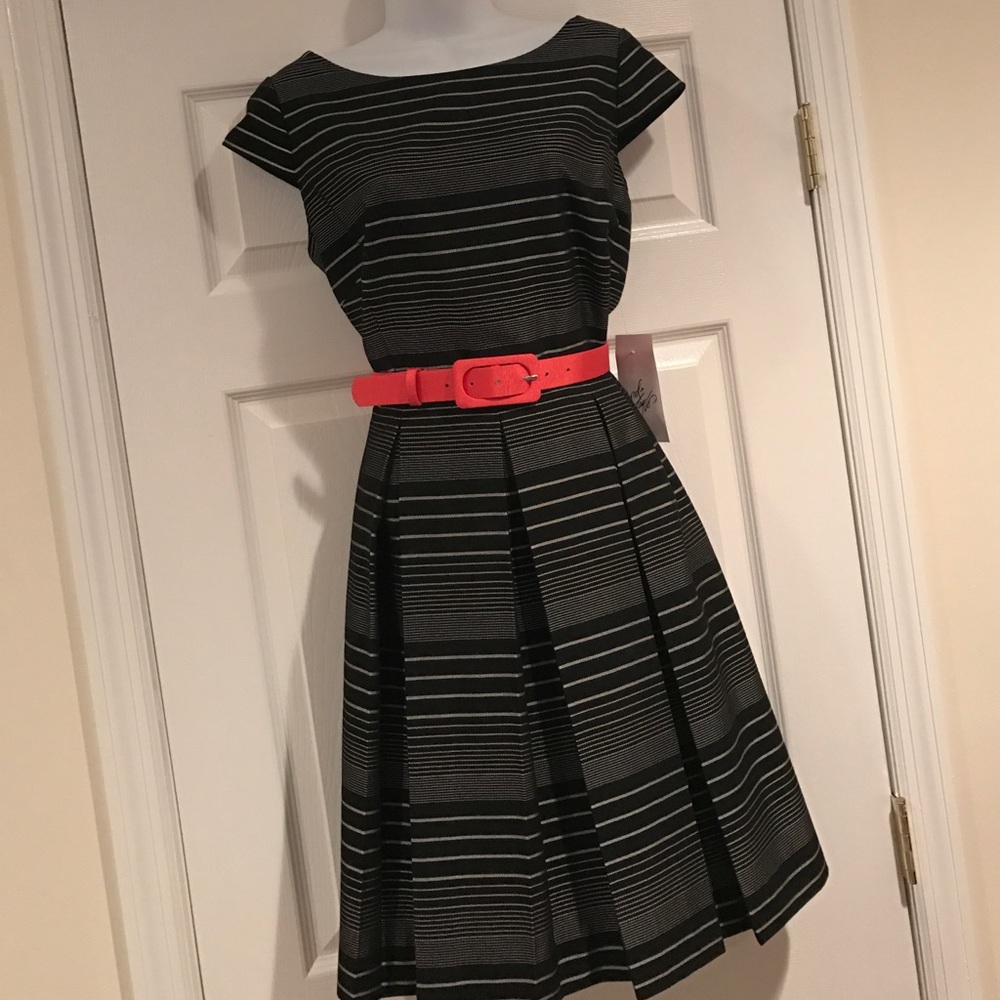 NWT Horizontal Stripe Tahari A-Line Dress (w/belt)
