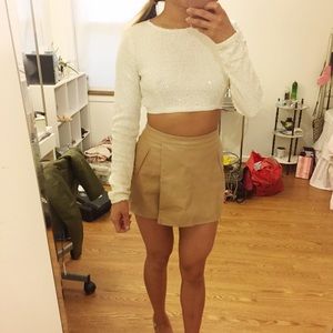White Sequin long sleeve crop top