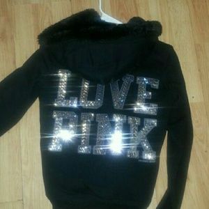 Victoria's Secret pink blingy logo fur jacket