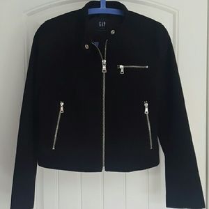 GAP Black Wool-blend Moto Biker Jacket