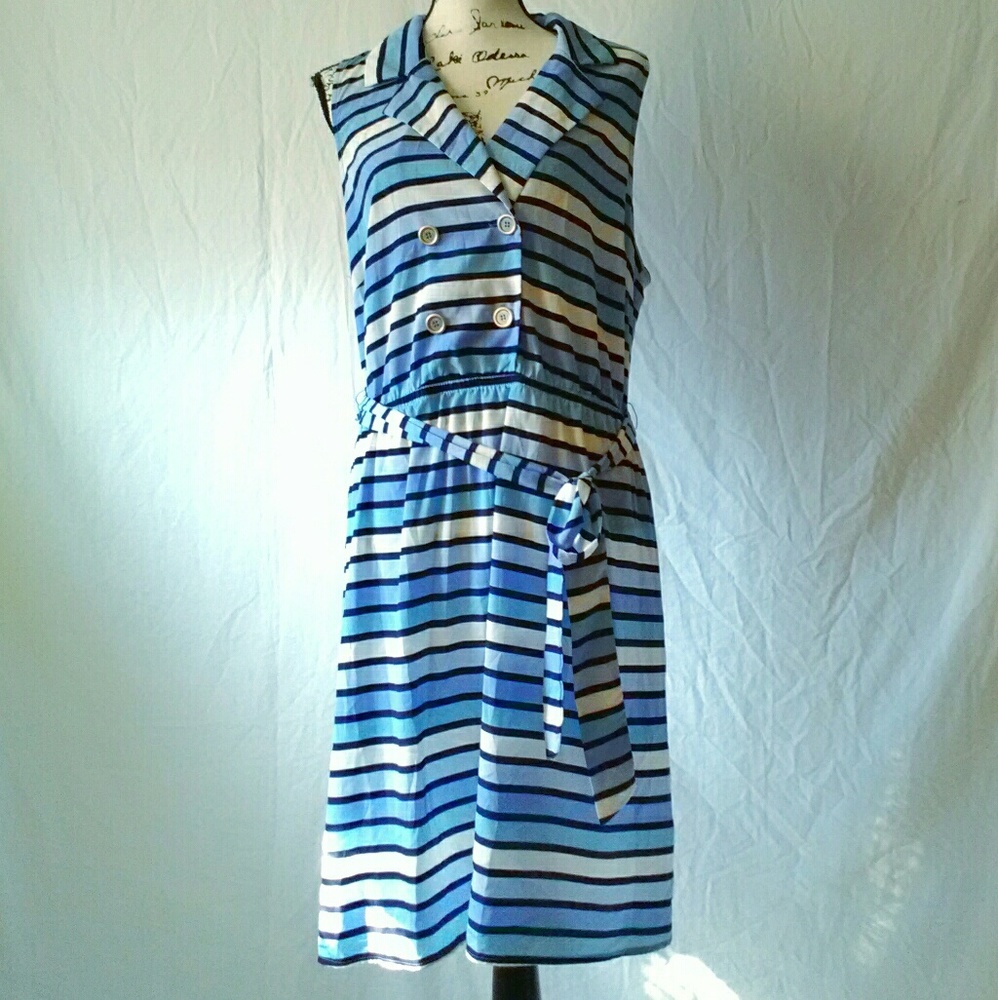 Flattering Forever 21 Blue Striped Dress 2X