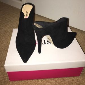 Never worn black heeled mules