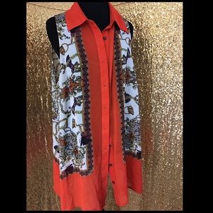 ❤️HP❤️ F21+ 1X sleeveless button scarf blouse