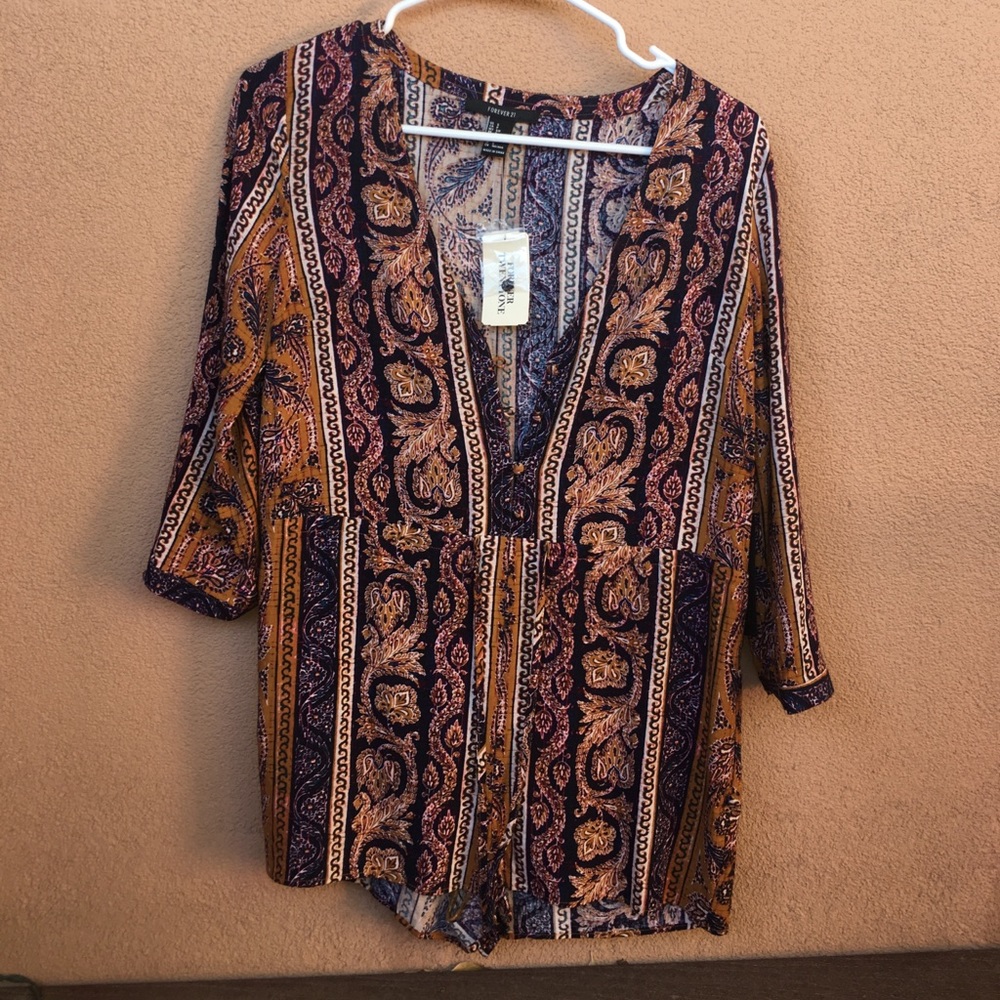 Women's Tribal Print Romper - long sleeves