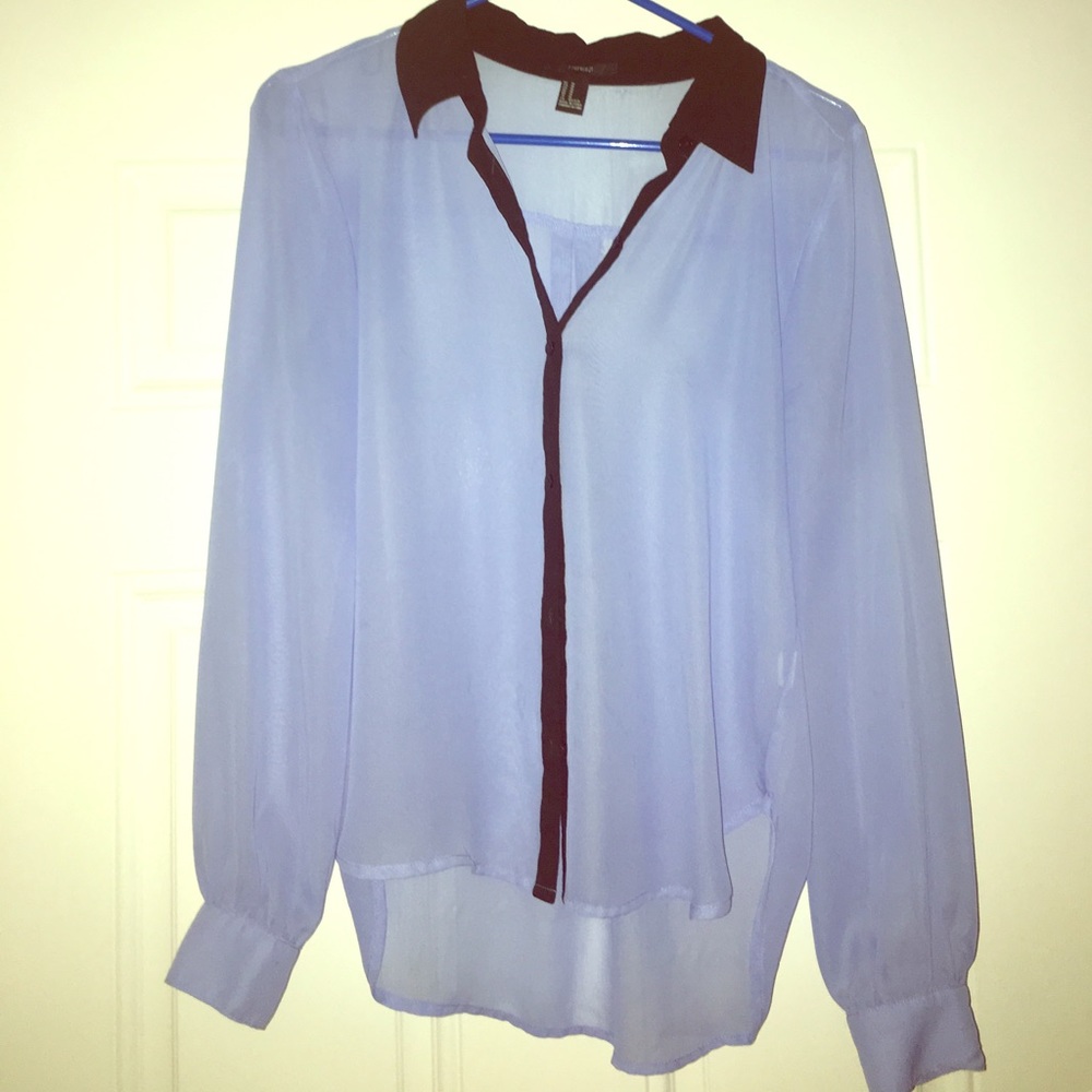 Light Pale Blue Sheer Long Sleeve Blouse 💙