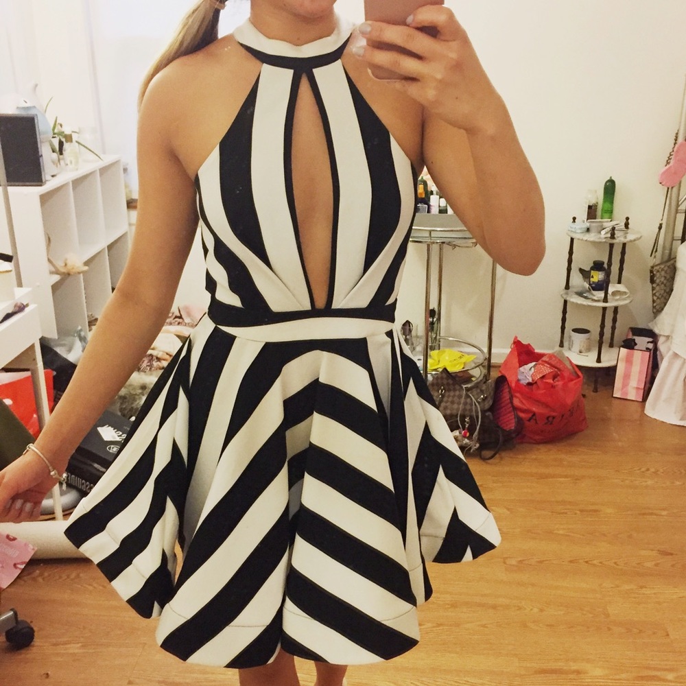 Black and White Stripped cocktail formal dress