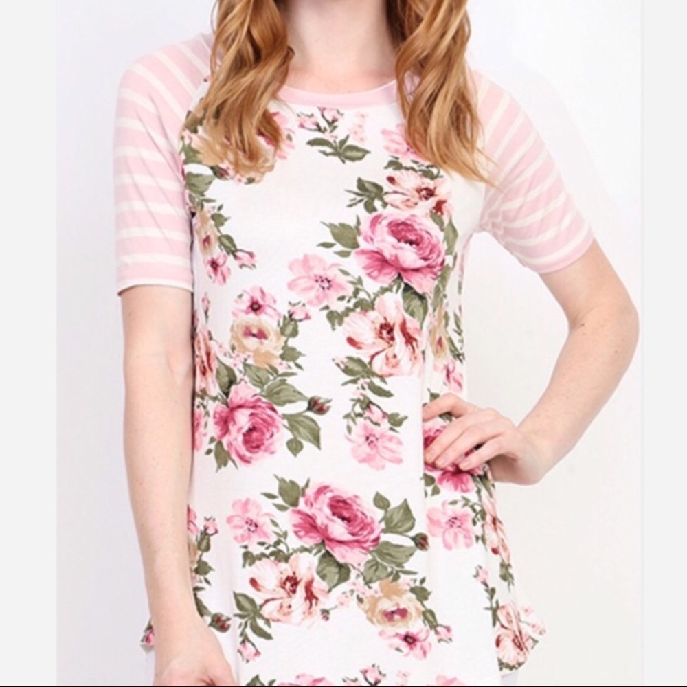 ***SOLD OUT*** Brand new! Raglan floral blush tee, one L left! - Picture 2 of 6
