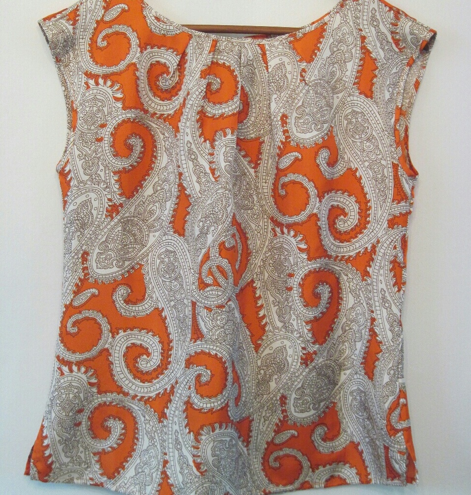 Vibrant Orange Paisley Button Back Talbots Top
