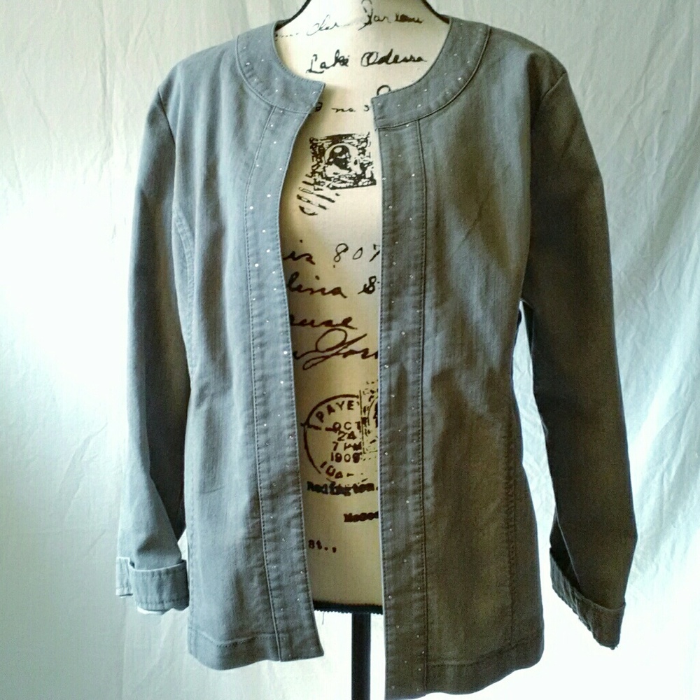 Chicos Gray Denim Bling Coat Jacket Blazer 1X