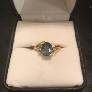 14K blue topaz and diamond ring